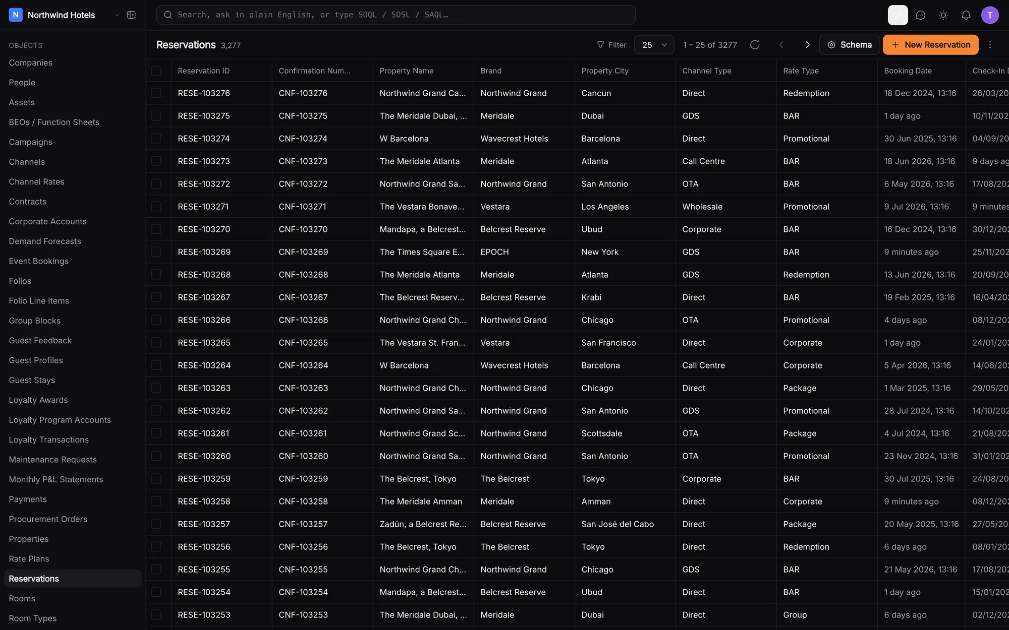 klerc records table for a custom reservations object